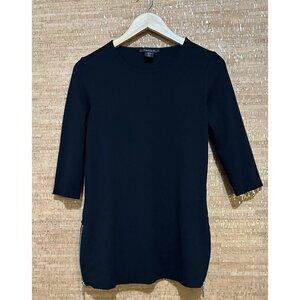 Tahari Top Women Size XS Black Tunic 3/4 Sleeve Side Zipper Detail